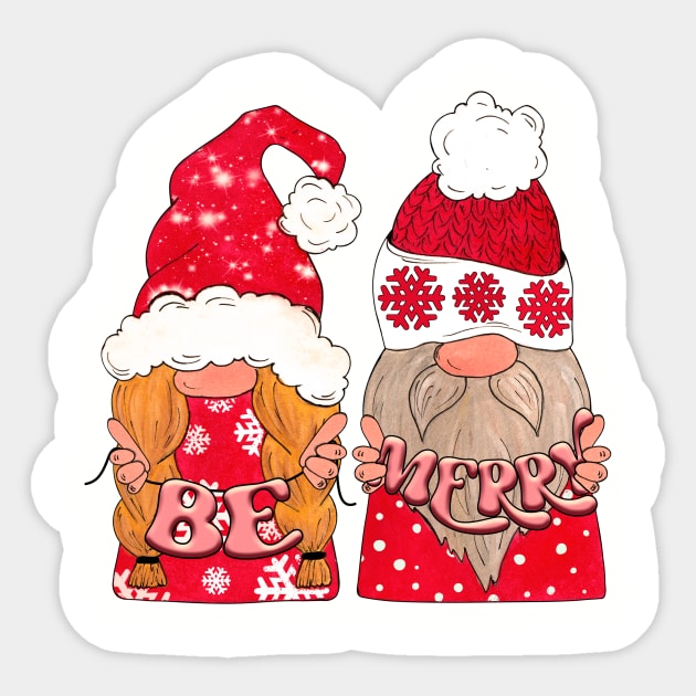 Be Merry Christmas Gnomes Sticker by Designs by Ira